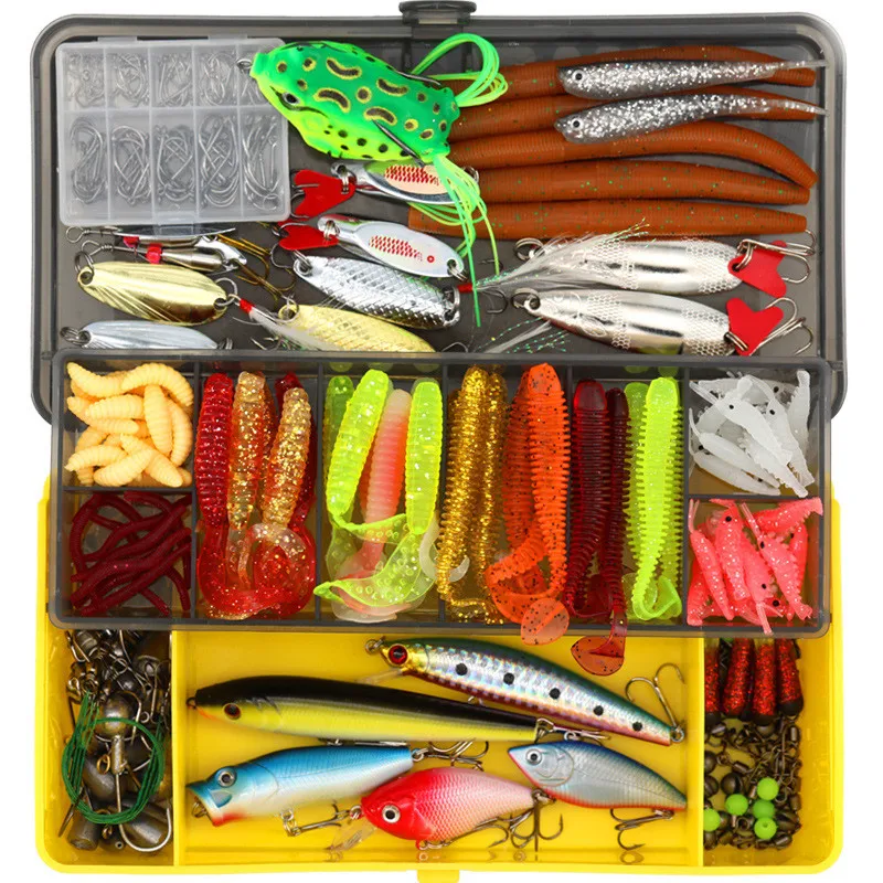 

304pcs/set Fishing Tackle Box Hard Soft Fishing Baits Accessories Hooks Swivels Fishing Lures Kit combo