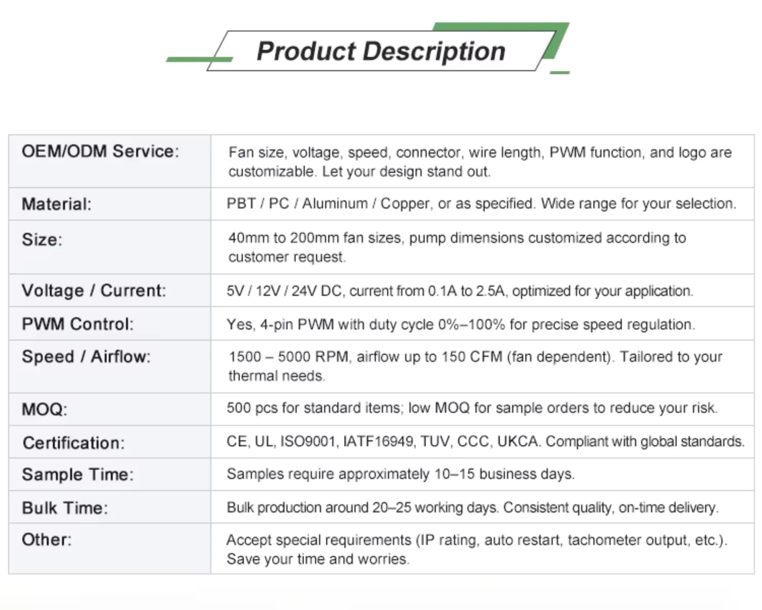 Electric Fan, 140*140*25mm, Axial, Brushless, 12V - detail 10