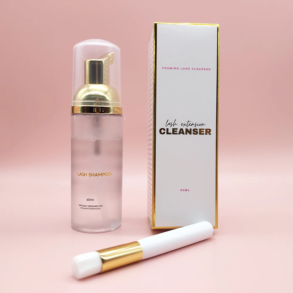 

private label pink gold lash extension cleanser foam bottles eyelash shampoo bottle with pink brush