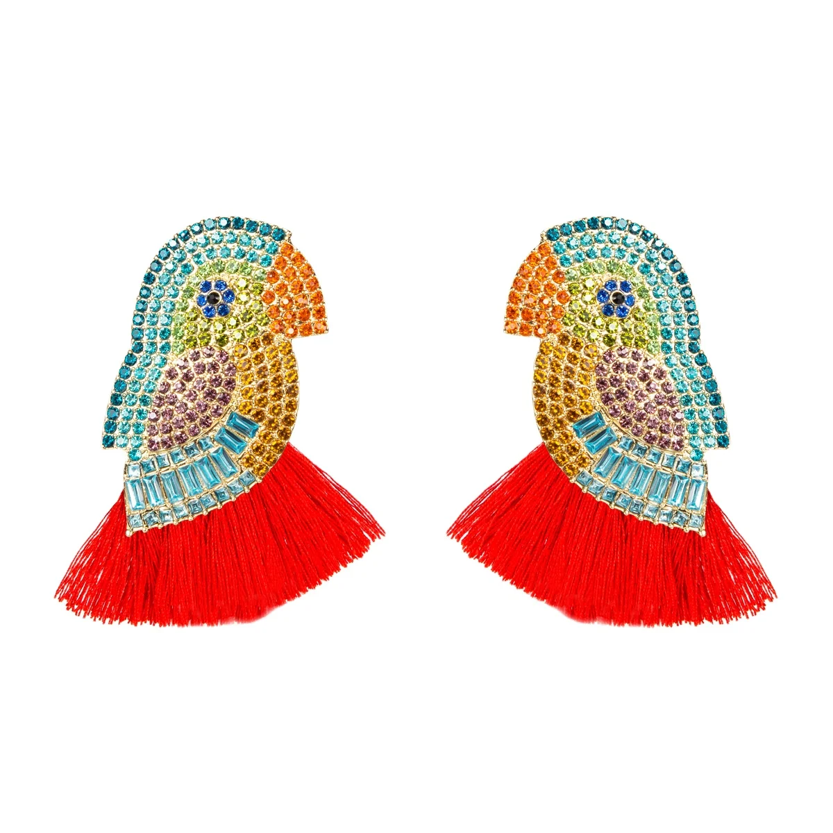 

Exaggerated diamond-encrusted acrylic parrot tassel earrings female retro personality animal trend earrings, 8 kinds of color