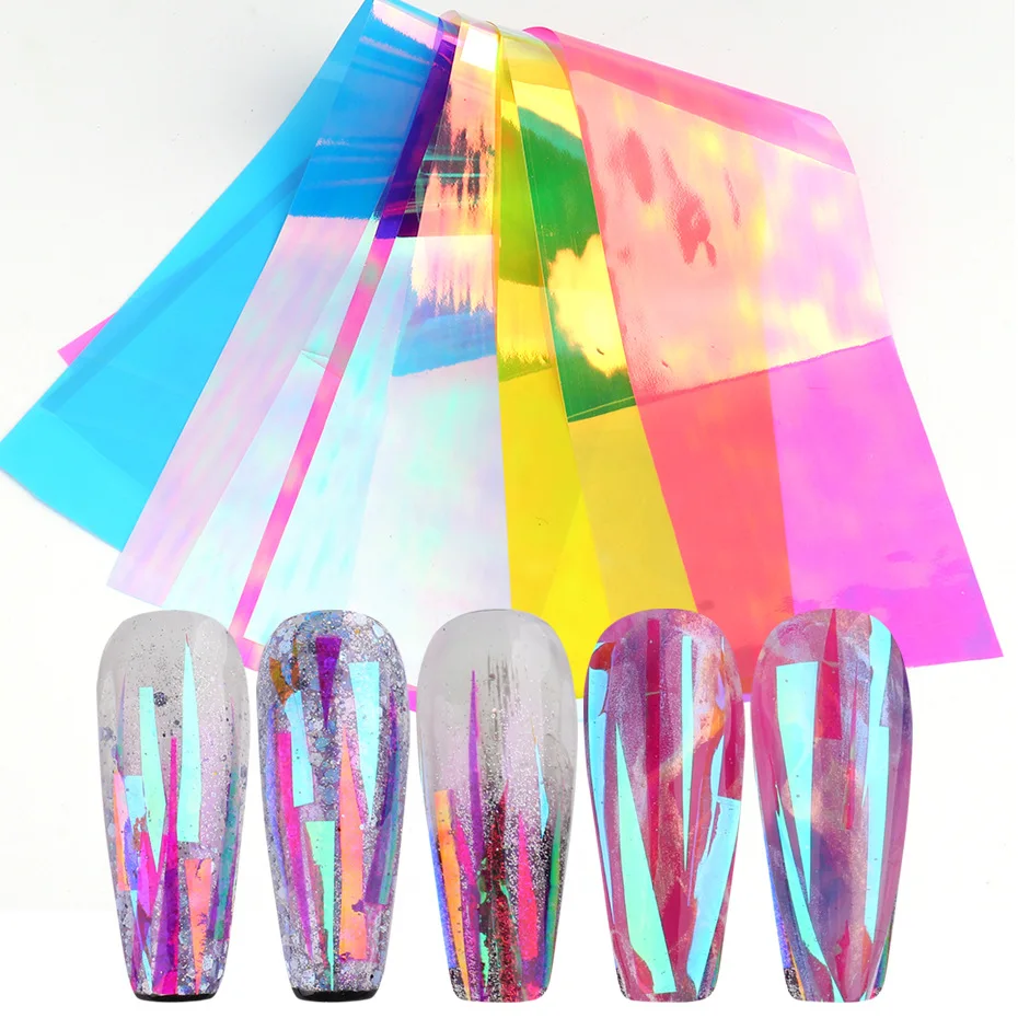

Cross-border hot nail stickers ins magic color Mirror stickers Aurora Glass paper nail ornament decals nail