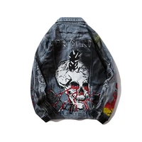 

denim jackets coats mens fashion hip hop personalized custom skull printed rock graffiti jeans jacket