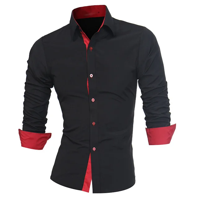 
2019 fashion formal long sleeve contrast slim woven stain spring autumn solid polyester tops men shirts 