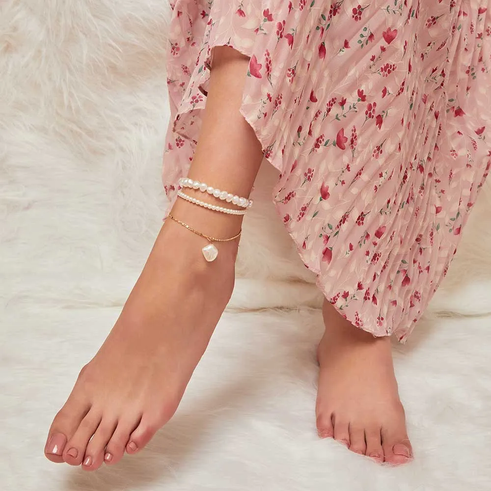 

OUYE Girls jewelry new beach series holiday style pearl three-piece anklet simple jewelry wholesale, Colorful