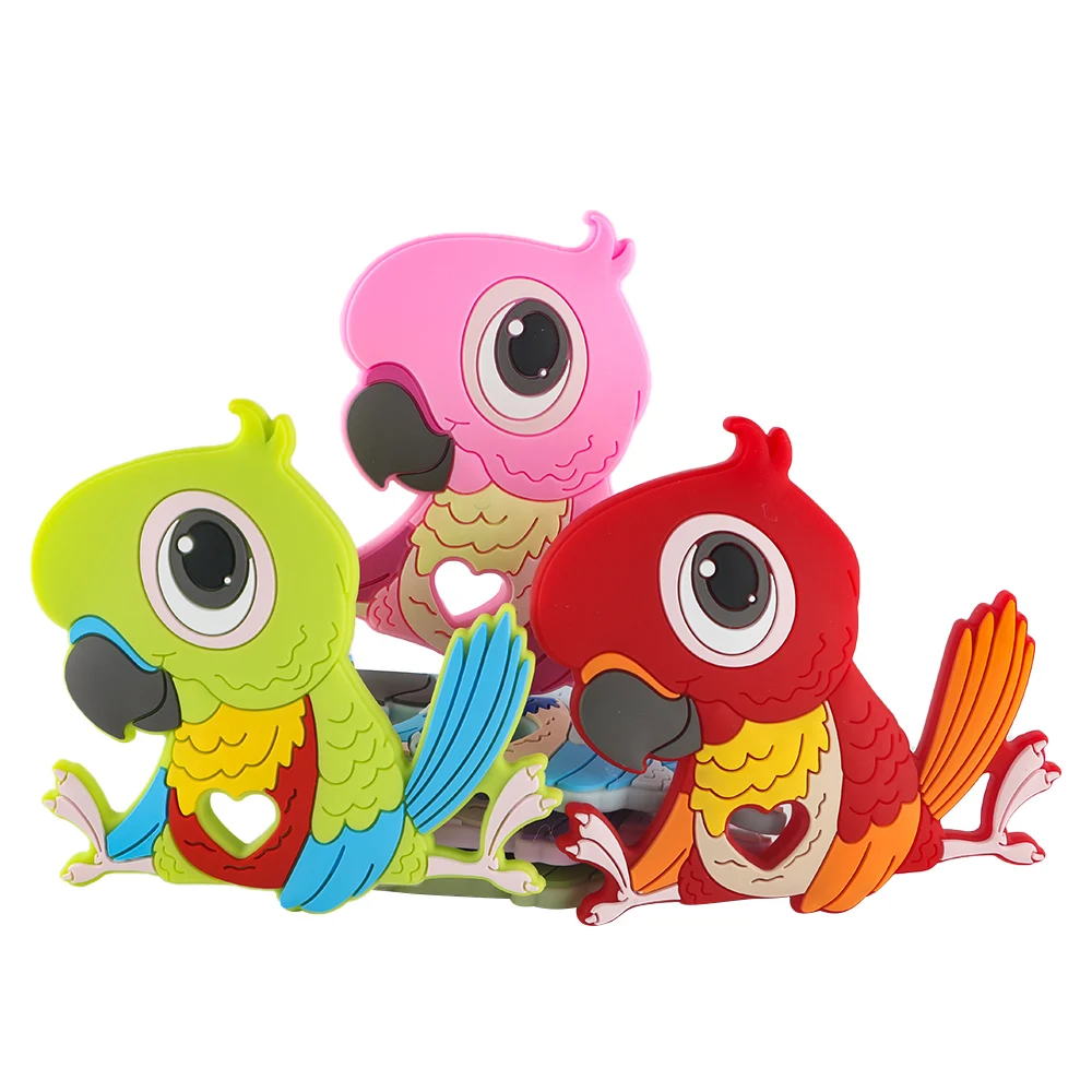 

wholesale Food Grade Cartoon Parrot shape Kids Teething Toy Animal Silicone cartoon Teether for babies Nursing with Easy to Hold