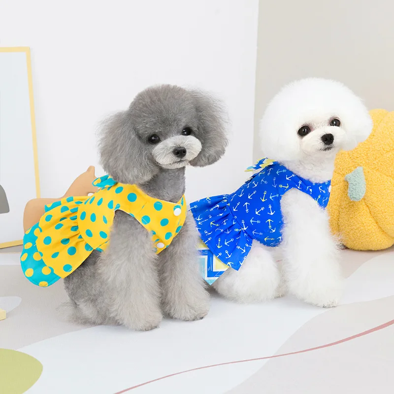 

High Quality Dog Clothes Dog Harness Dot Dress Pet Bow Tie Traction Rope Skirt Cat Dress Pet Clothes