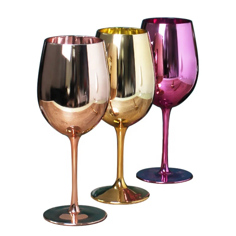 

Custom Logo Party Wedding Colored Rose Gold Electroplated Mirror Goblet Wine Glass, Clear or customized