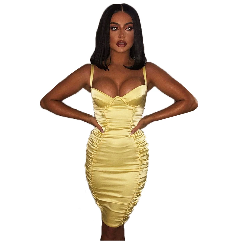 

Hot Sale Tight Sexy Bodycon Ruched Satin Mini Wire Strappy Dress Form, Printed