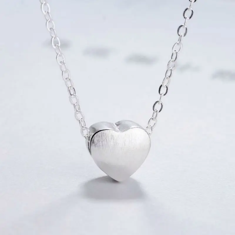 925 Sterling Silver Necklace Wholesale Heart-shaped Brushed Sterling Silver Necklace Pendant