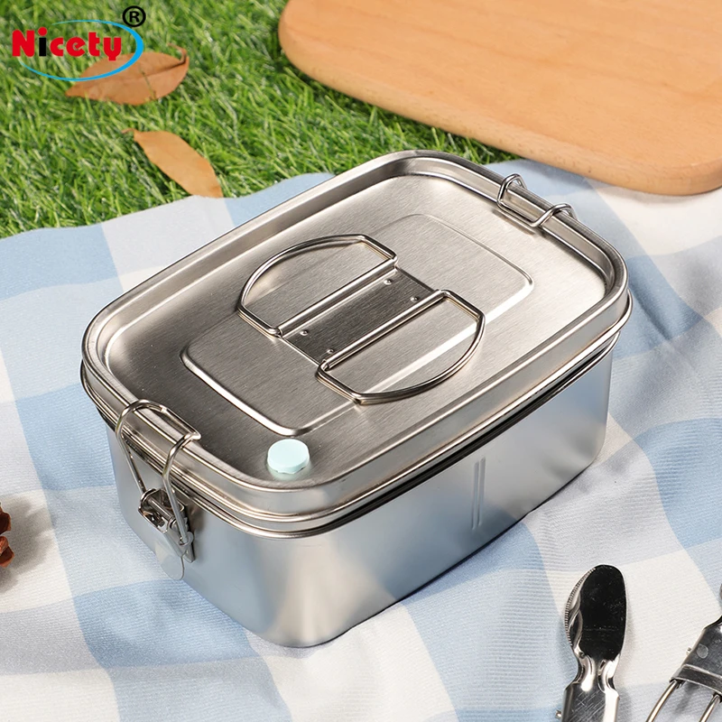 

Nicety Custom Logo Durable Leakproof Sealed 1500ml Stainless Steel Bento Lunch Box with Breathable Valve, Sliver