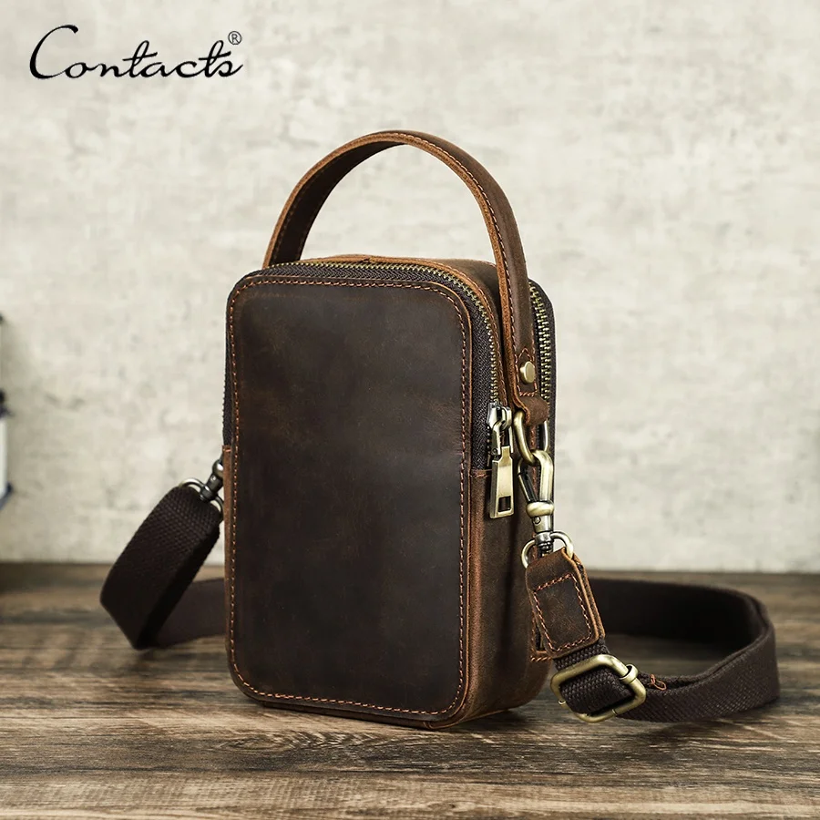 

Crazy Horse Leather men sling Mini messenger phone bag small crossbody sling shoulder phone bag for mobile phone men