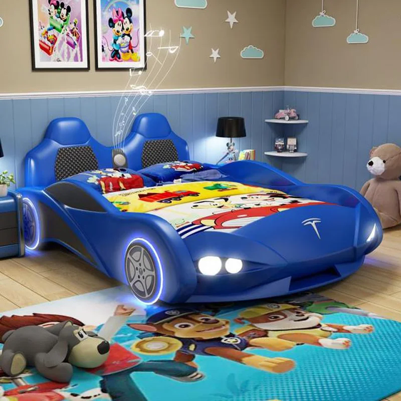 Modern Red Children Beds Girls Single Leather Blue Kid Bed Boys