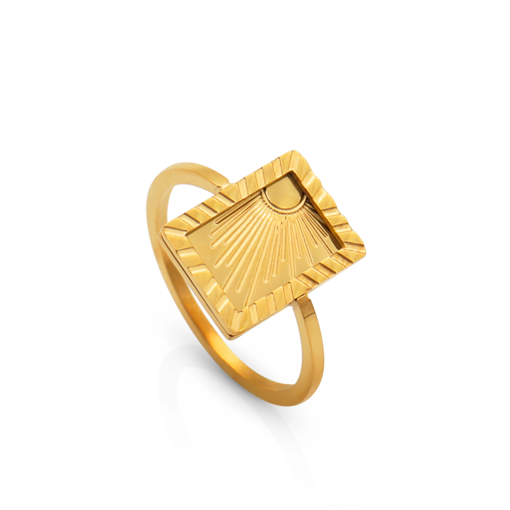 

Chris April in stock fashion jewelry PVD gold plated 316L stainless steel minimalist sunshine square signet ring