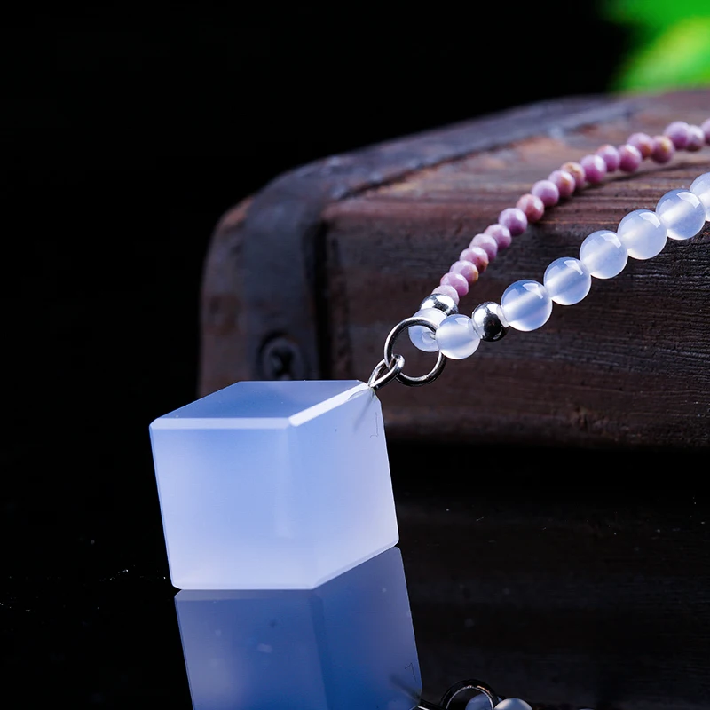 

Wholesale blue crystals pendant Blue Chalcedony Square Necklace Pendant Crystals Cubic healing stone pendant, Natural blue