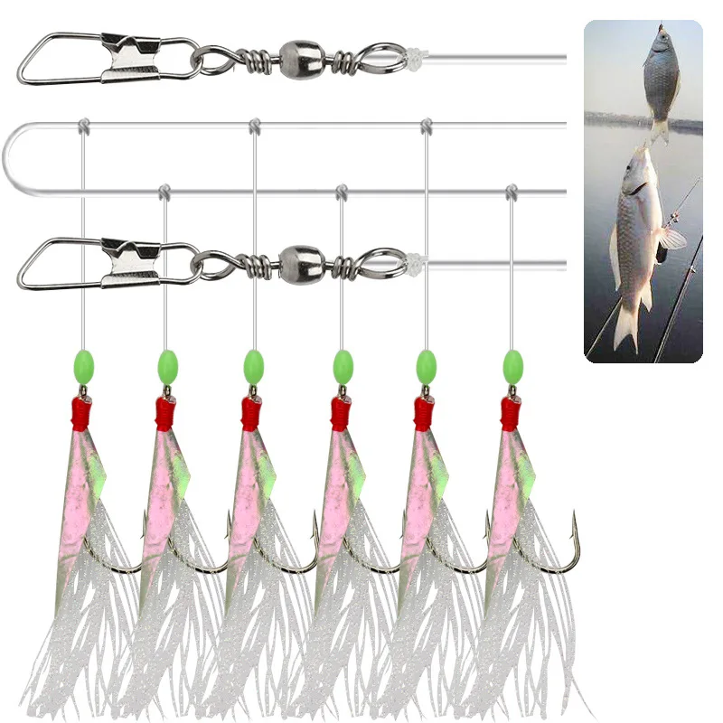 

Wholesale 6pcs/set 27# Fish Skin String Hooks Salt water rigs Squid Fishing hook with 6 hooks