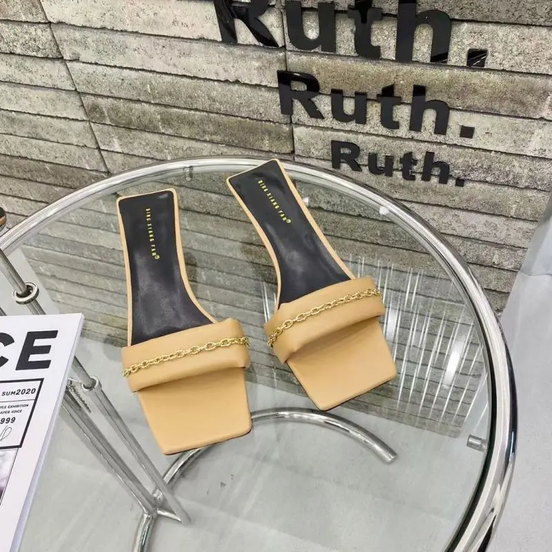 

2021 women chain slip on sandals high heels thin heels shoes evening party clubwear, Picture colors