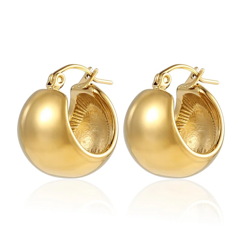 

Tarnish Free Water Proof Earing Women Jewelry Fashion Stainless Steel 18K Gold Plated Hollow Chunky Ball Hoop Earrings