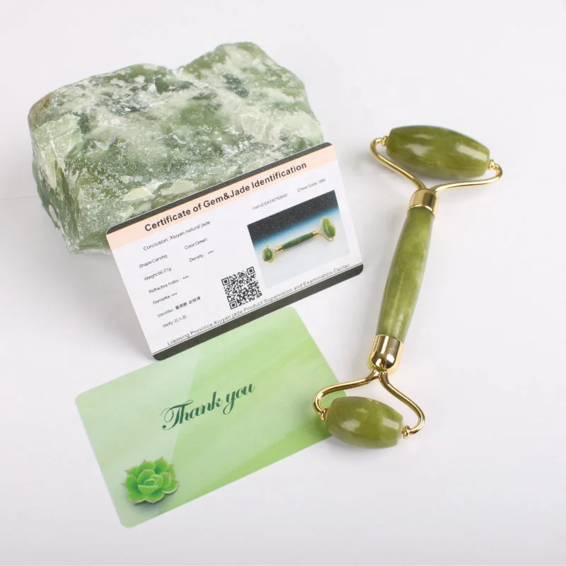 
100% genuine natural nephrite anti aging massage custom facial green jade face stone ball roller and guasha massager set 