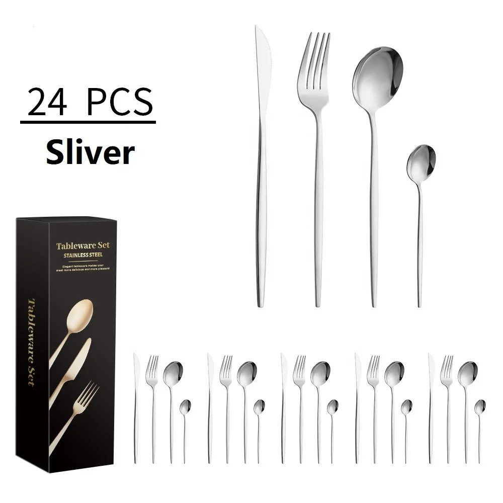 

Tabletex 24Pcs Metal Stainless Steel Cutlery Tableware Set Dinnerware Dinner Flatware Set Safe Forks Knives Spoons Set, Sliver/black/gold/colorful/rose gold
