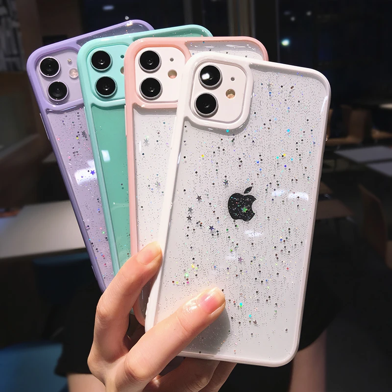 

HOCAYU Glitter Star Sequins Soft Bling Clear Phone Case For iPhone 11 Pro Max XS XR X 7 8 Plus Shockproof Girly Case Fundas