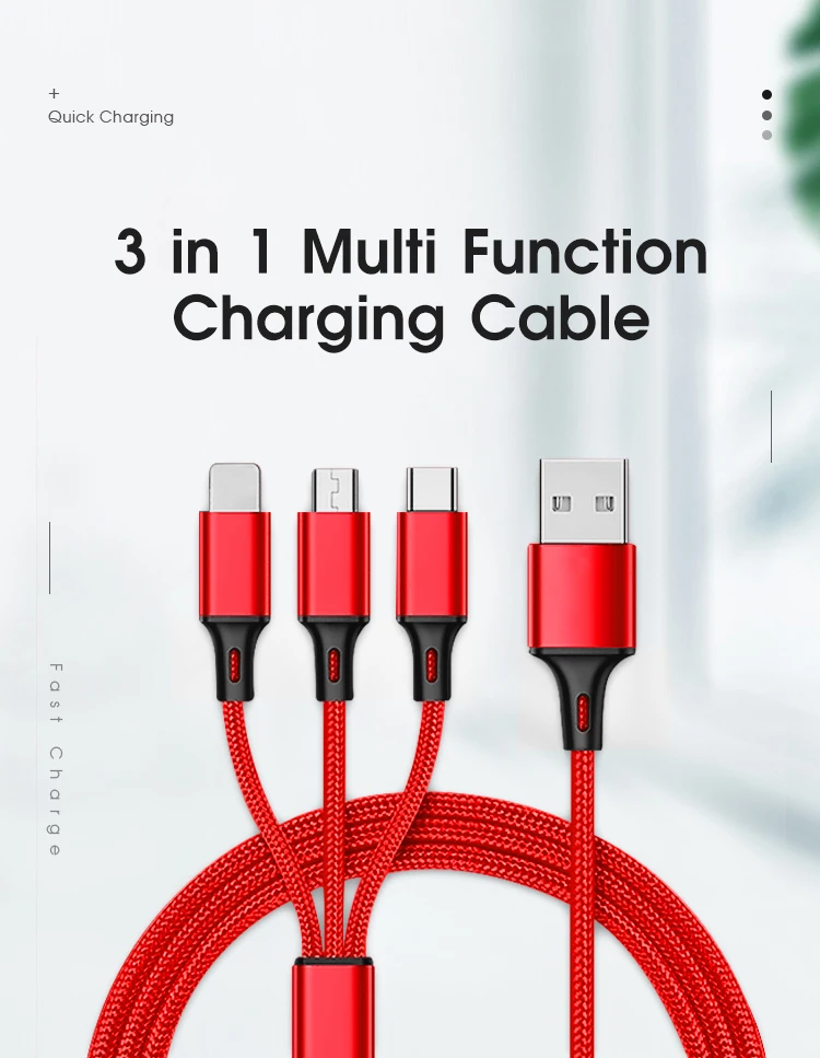 Custom Logo Fast Charging Multi Usb Charger 3 In 1 Cable For Iphone ...