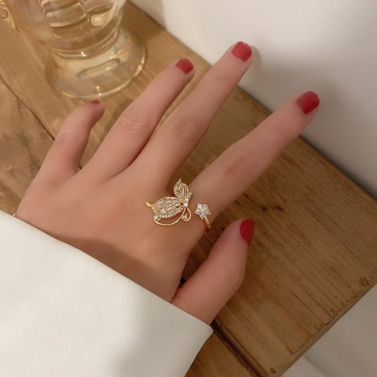 

2020 fashion butterfly adjustable crystal women rings jewelry