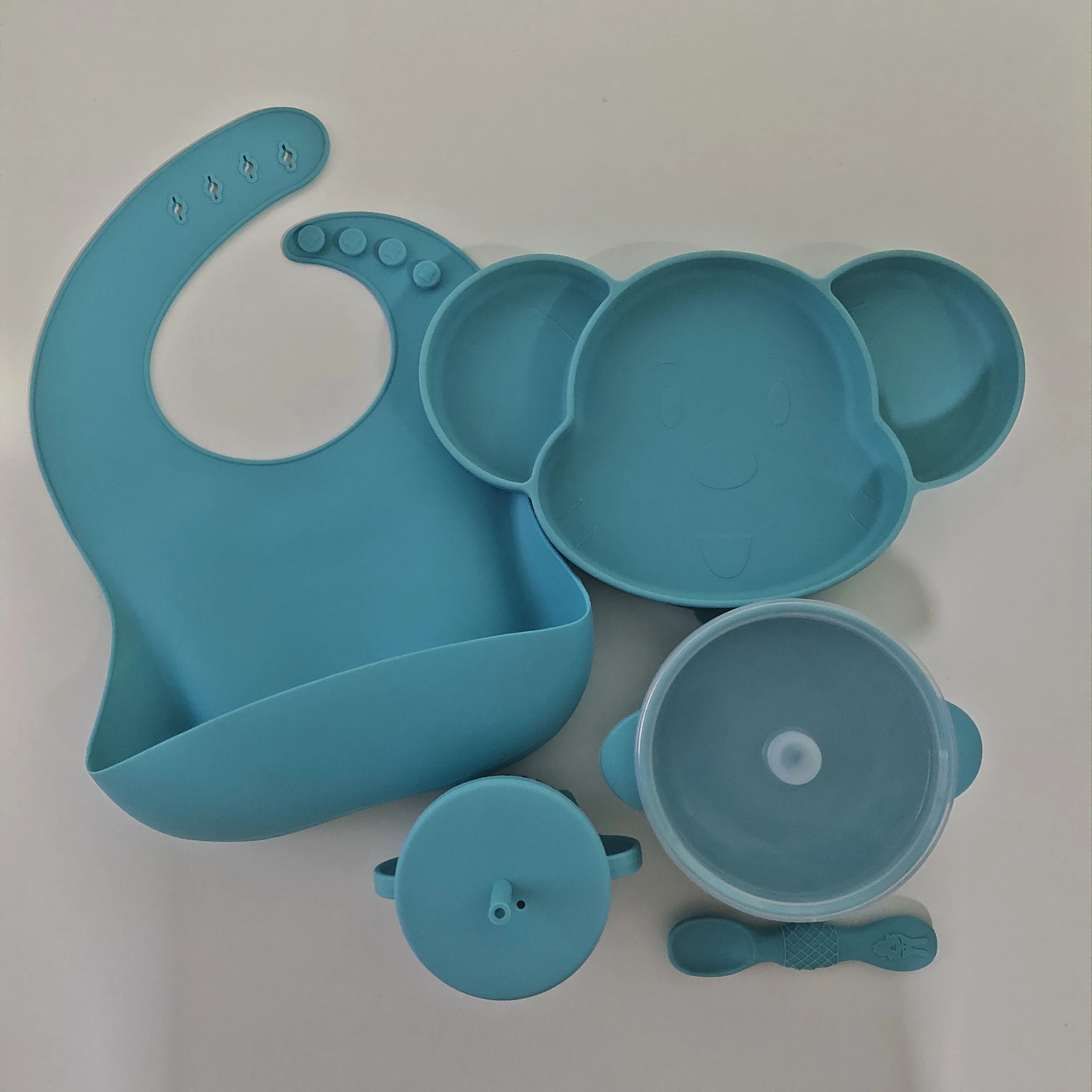 

Silicone Baby Feeding Set Factory Price Professional Feeding Stain Resistant Silicone Anti Fall Plate Set, Pink, gray, sky blue