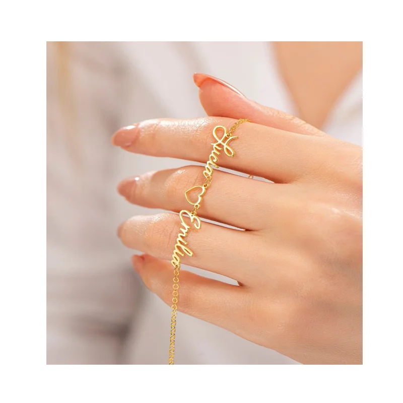 Couple Jewelry Custom Double Name Heart Bracelet Stainless Steel Gold Chain Personalized Multi Name Bracelet Anklet Jewelry