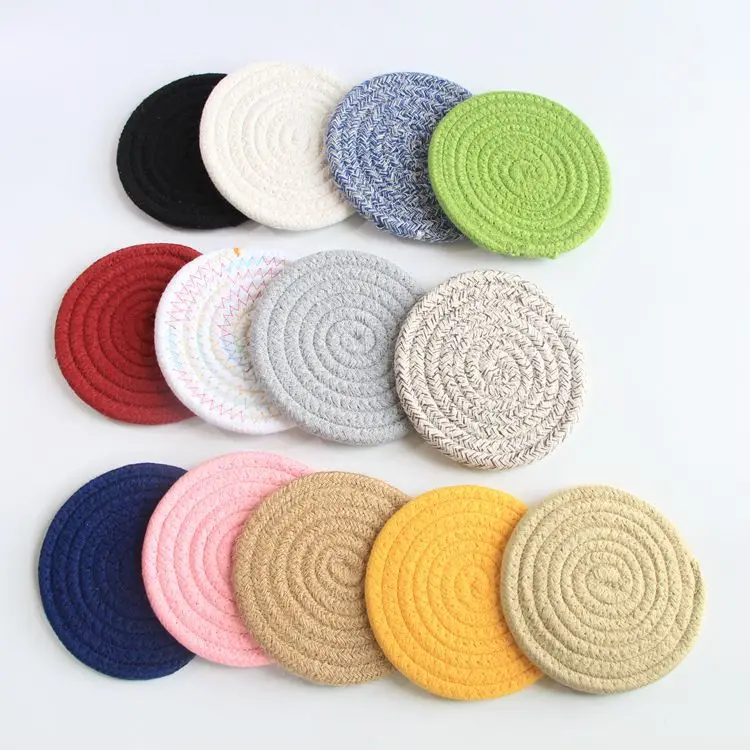 

Japanese style leave mini placemat handmade blank heat transfer insulation and antiskid cotton rope coaster for drink tea cup