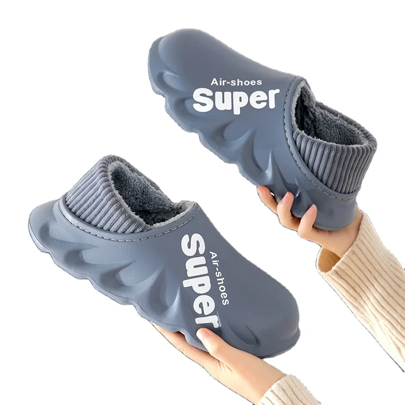

Custom new design winter nonslip thicksoled men cotton slippers indoor waterproof keepwarm couple children home cotton slippers