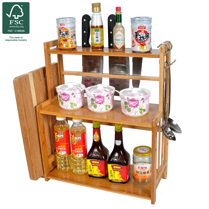 

Multifunctional kitchen rack seasoning rack knife rack, Wood color