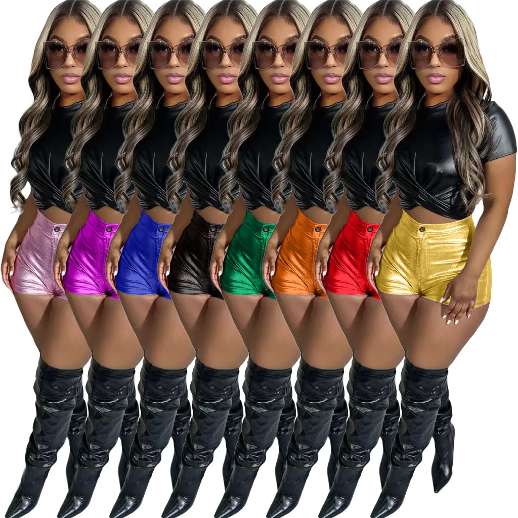New Fashion Women Summer High Waist PU Leather Shorts Shiny Leather Metallic Shorts for Women