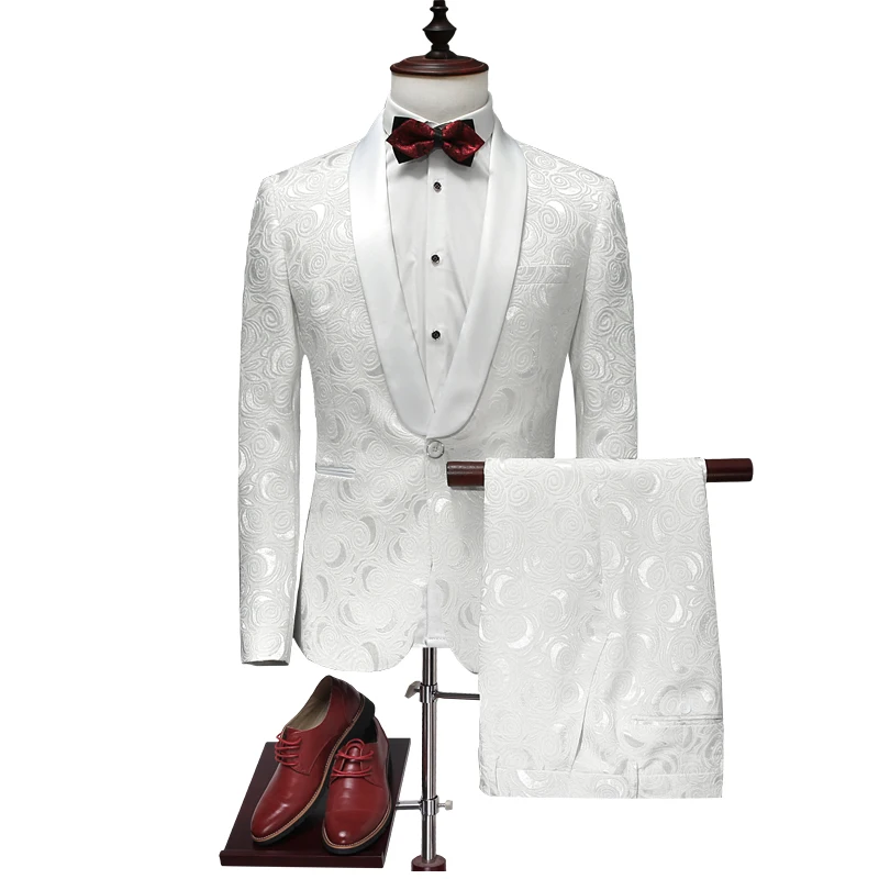 Wholesale custom advanced jacquard fabric men's large size white single button vintage wedding party host dress