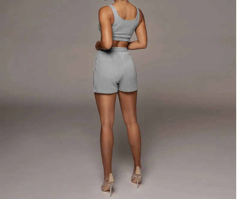 

2021 summer women clothing Top and Shorts Set High Waist Lace-up Shorts Tank Tops Jogging Suit Sets Tracksuit Casual, Picture shows