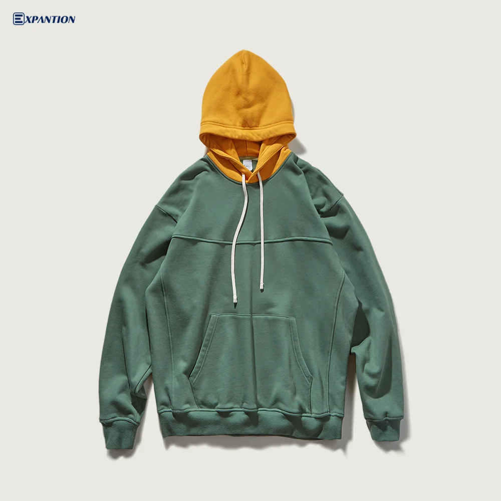 Factory Custom Oversized Color Block Men's Autumn Winter Street Clothing Cotton Fleece Hoodie