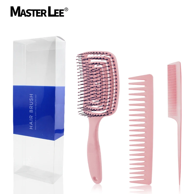 

Masterlee Amazon hot style 3 Pieces/sets Hairdressing massage pink Comb Barber Large Sectioning Brush Comb Sets