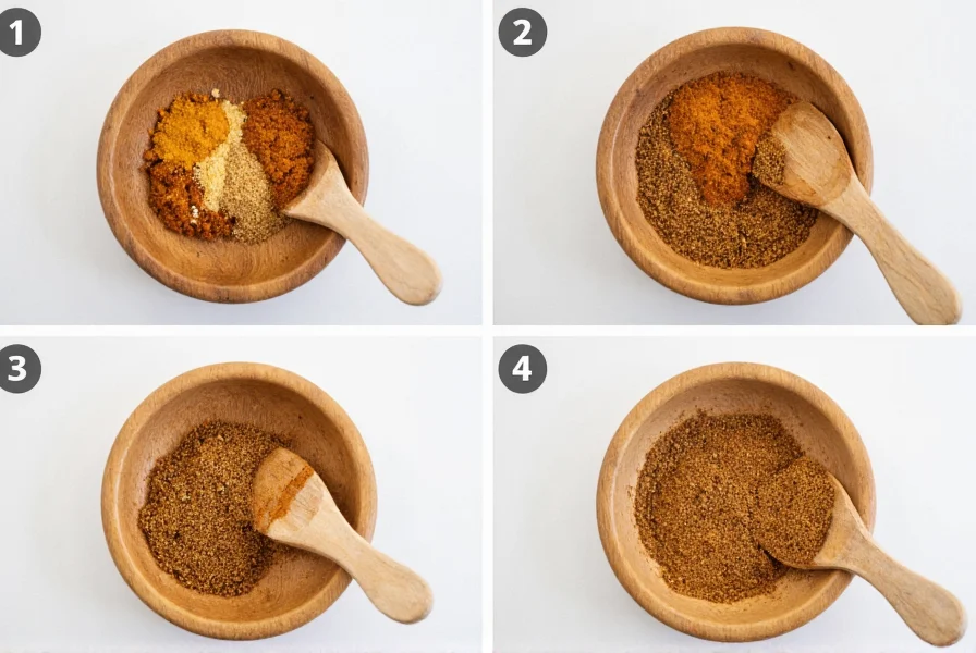 Step-by-step preparation of homemade cumin substitute blend showing spice mixing and toasting process