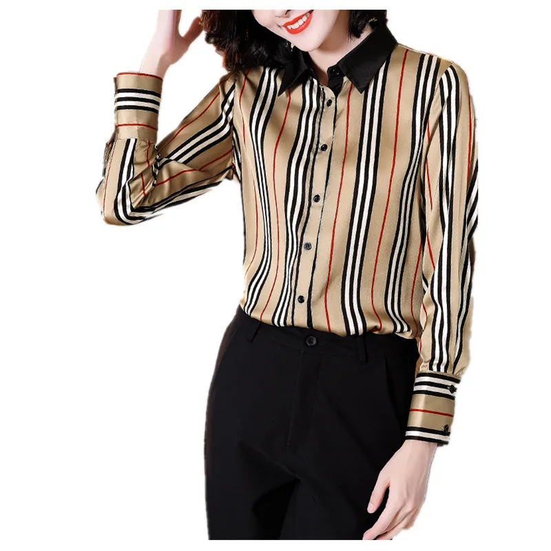 

Fashion Striped Shirt Women Spring Long-sleeved Lapel Vintage Chiffon Shirt Ladies Elegant Casual Basic Female Blouses Shirts