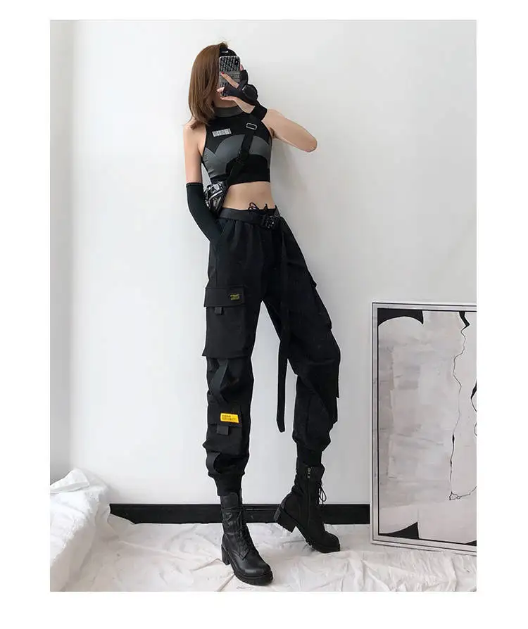 

Women's Ribbon Casual Pants Pocket Harem Pants Cargo Pants, As picture