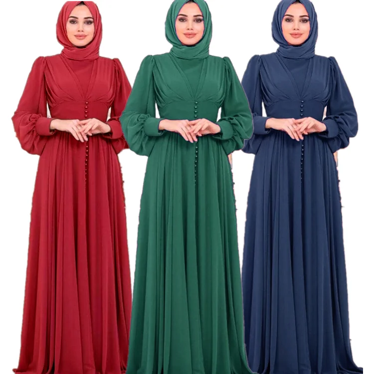 

HJ BMDR0021 Beading Waistband Lantern Sleeves Burkha Women Muslim Robe Abayas Dubai Islamic Clothing Long Dress, Beige, pink, red, green, navy, rose, blue