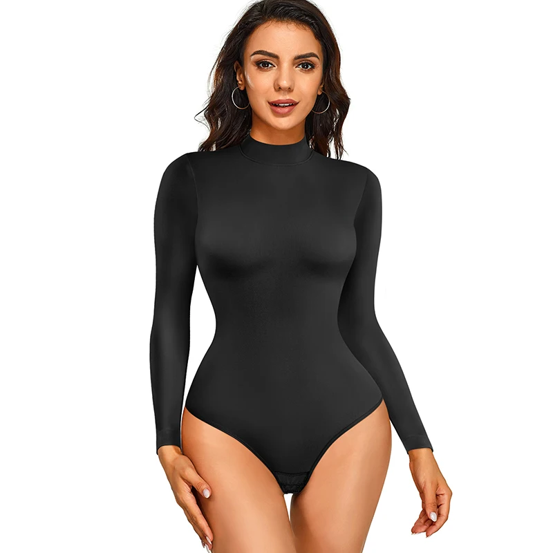 

New Arrival Turtle Neck Shaper Ladies Long Sleeve Sexy Thong Bodysuit For Women
