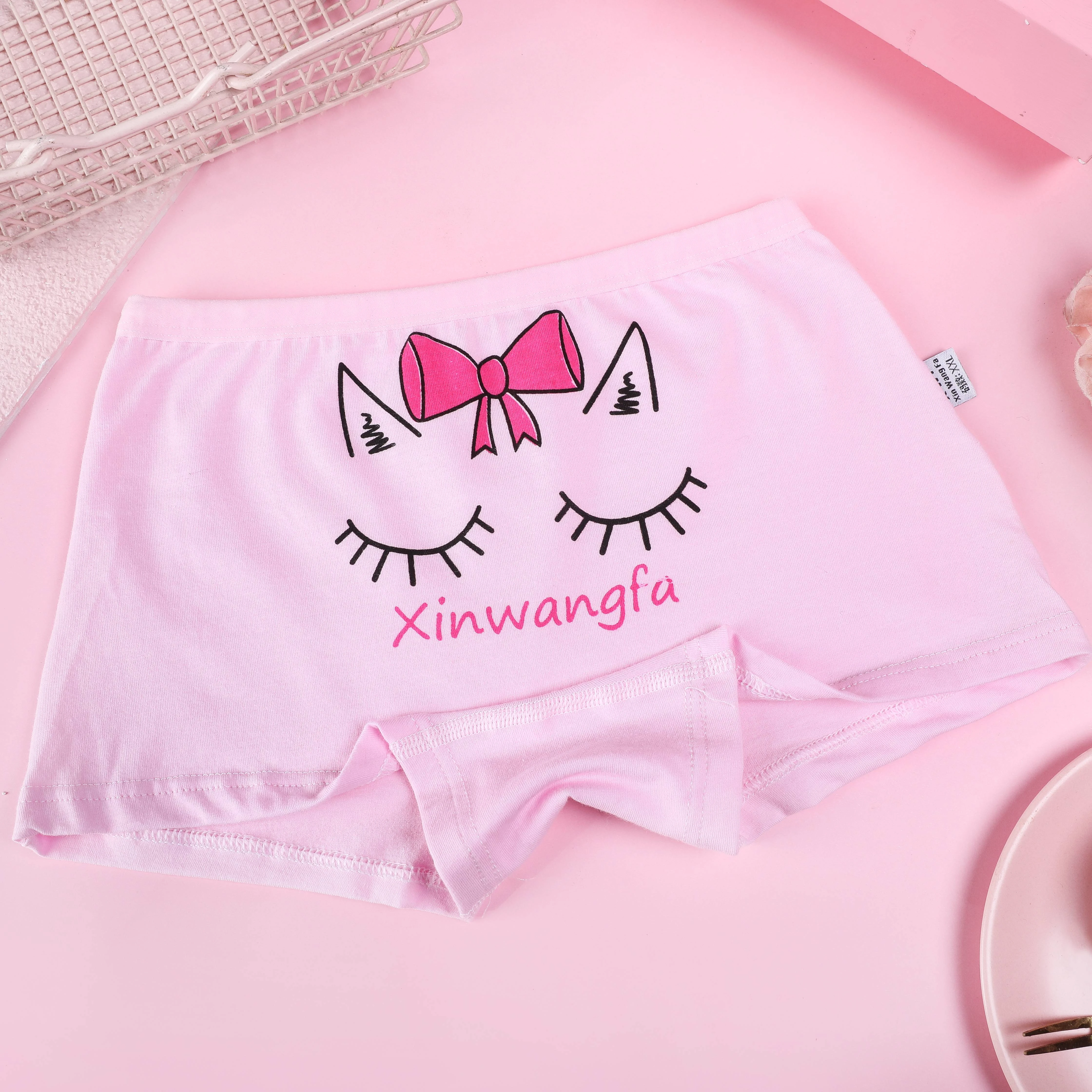 

Factory hot sales cartoon cute type girls' four corner underwear Pink Girls' series girls' underwear