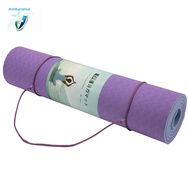 

Tpe Double Color Organic REACH Certified Antibacterial Yoga Mat With Carry
