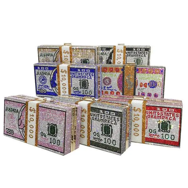 

FANLOSN New Design Rhinestone Dollar Purse Bling Purses Crossbody Handbags, White,pink,color