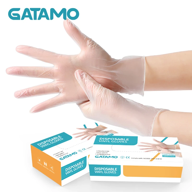 

GV4 Hand Exam Safety Gloves Food Service Powder Free Transparent PVC Vinyl Disposable Gloves