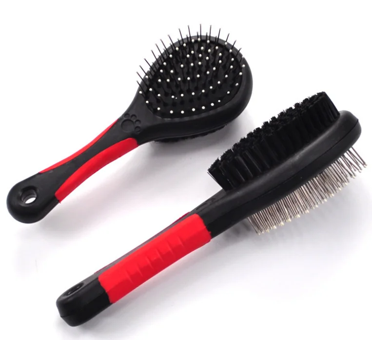 

Pet Grooming Comb with Pins and Bristles Hair brush pet cat dog needle comb, Black+red