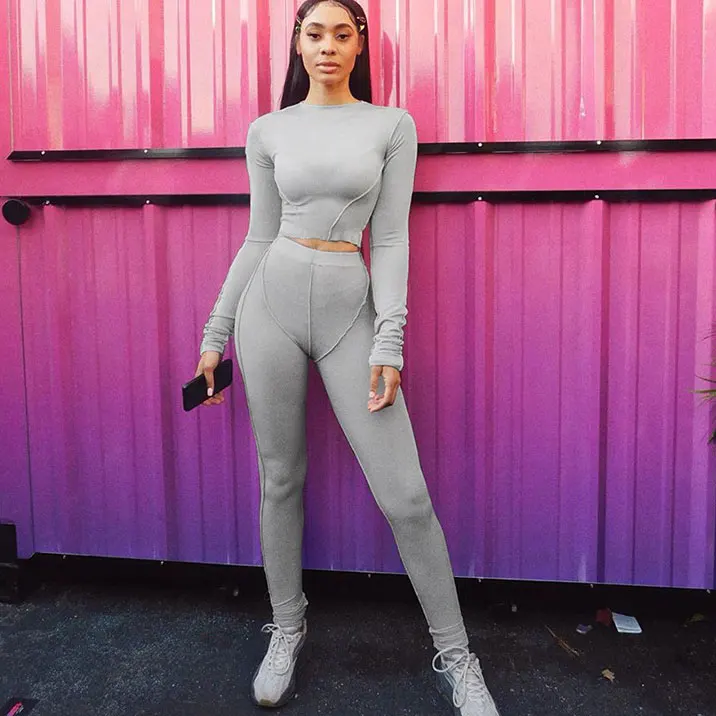 

FS3203A New style women fashion workout clothing line long sleeve tight sports suit