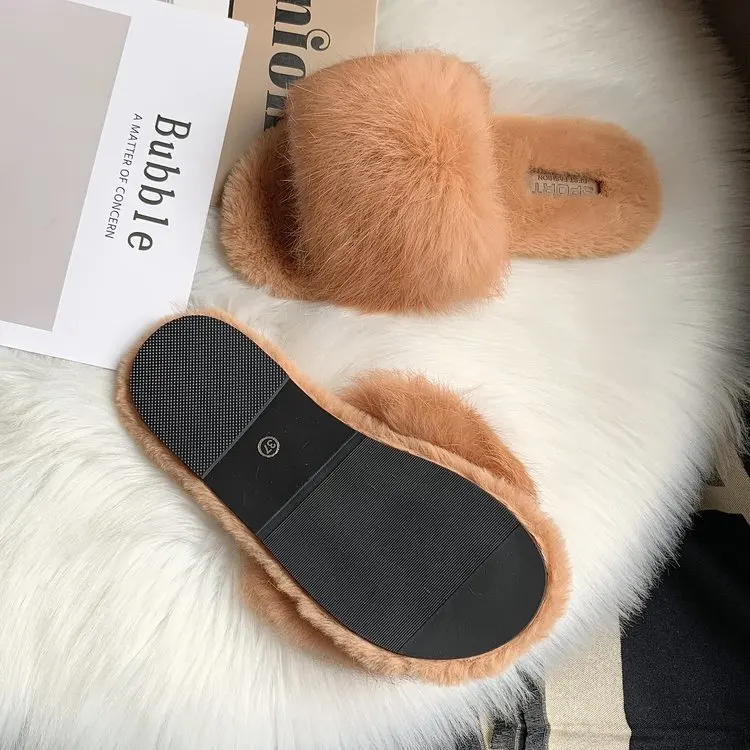 

Popular Women's slippers Furry house custom slides designer slides real fur slippers fur slides women's sandals, As picture