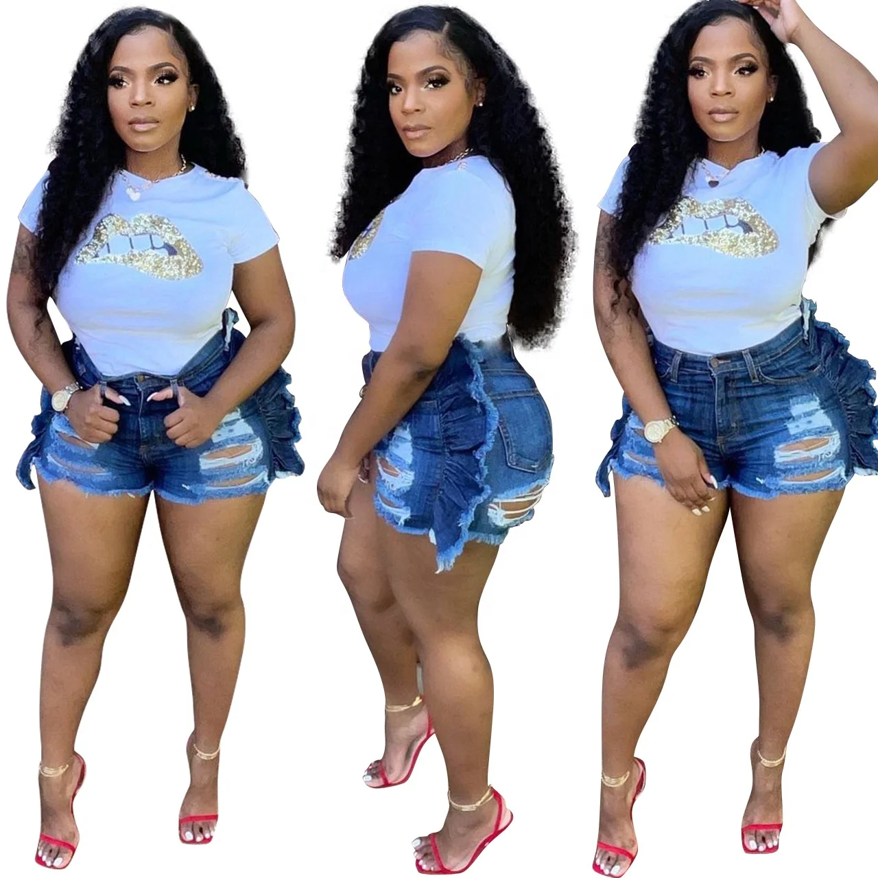 

MT16-860 Washed Hollow Out Mid Waist Zipper Up Ripped Denim Short 2021 Distressed Denim Shorts Women Jeans