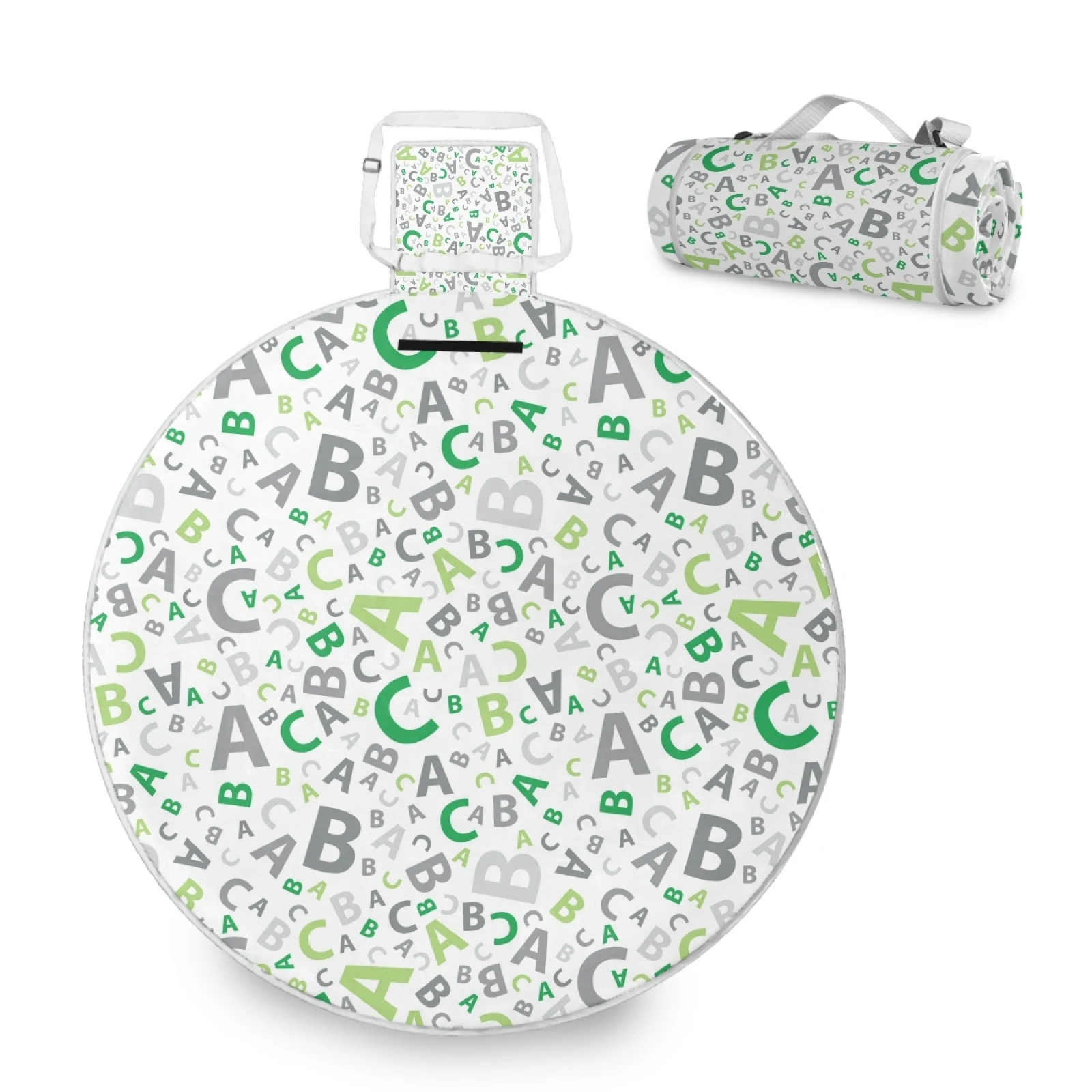 

Family Kids Playing Outdoor Folding Padded Beach Mat Round Picnic Blanket with Letters Printed